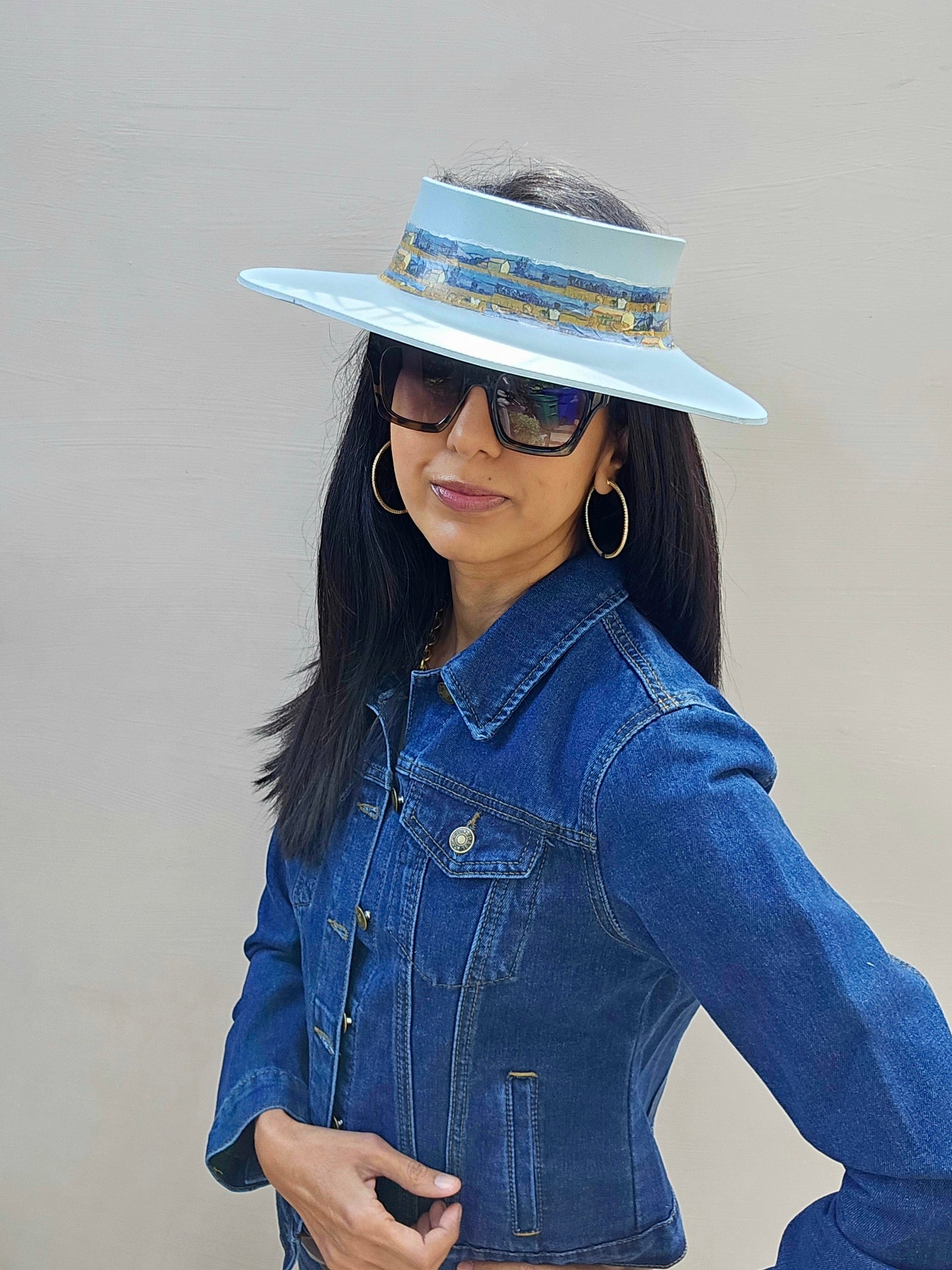 Light Blue "LadyEVA" Visor Hat with Monet Style Blue Band