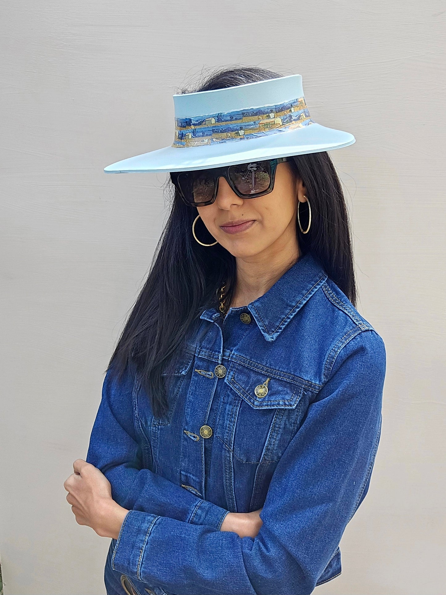 Light Blue "LadyEVA" Visor Hat with Monet Style Blue Band