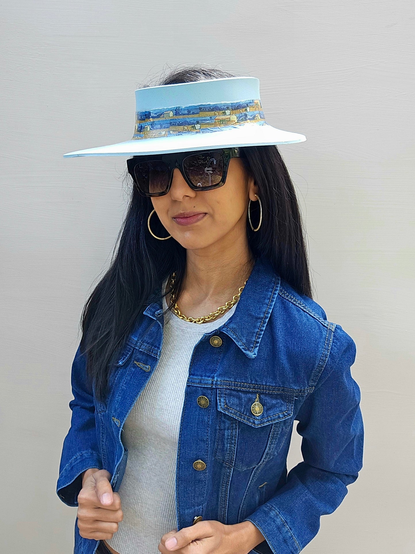 Light Blue "LadyEVA" Visor Hat with Monet Style Blue Band