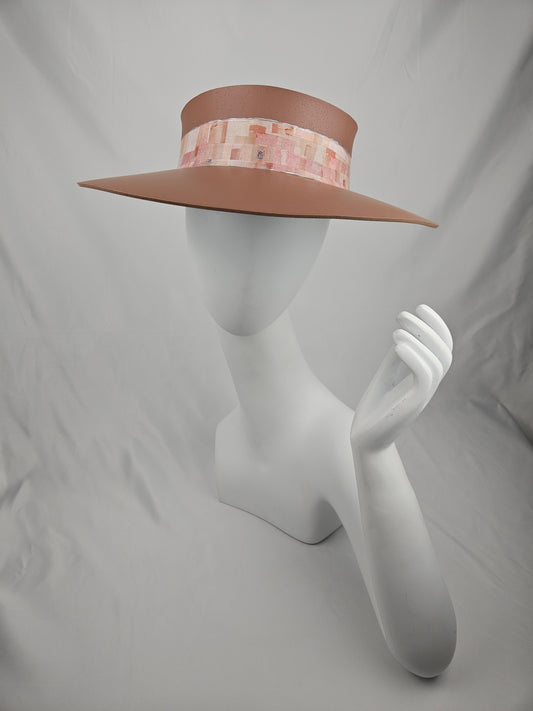 Brown "LadyEVA" Visor Hat with Pink Geometric Band