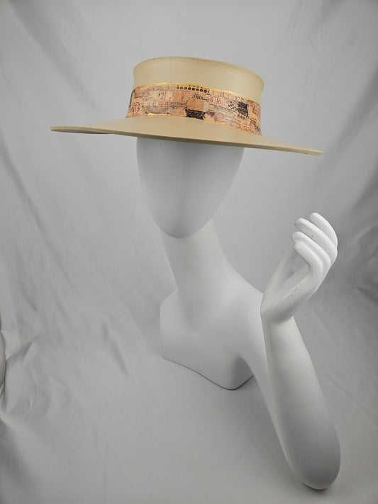 Beige "LadyEVA" Visor Hat with Vintage Collage Band