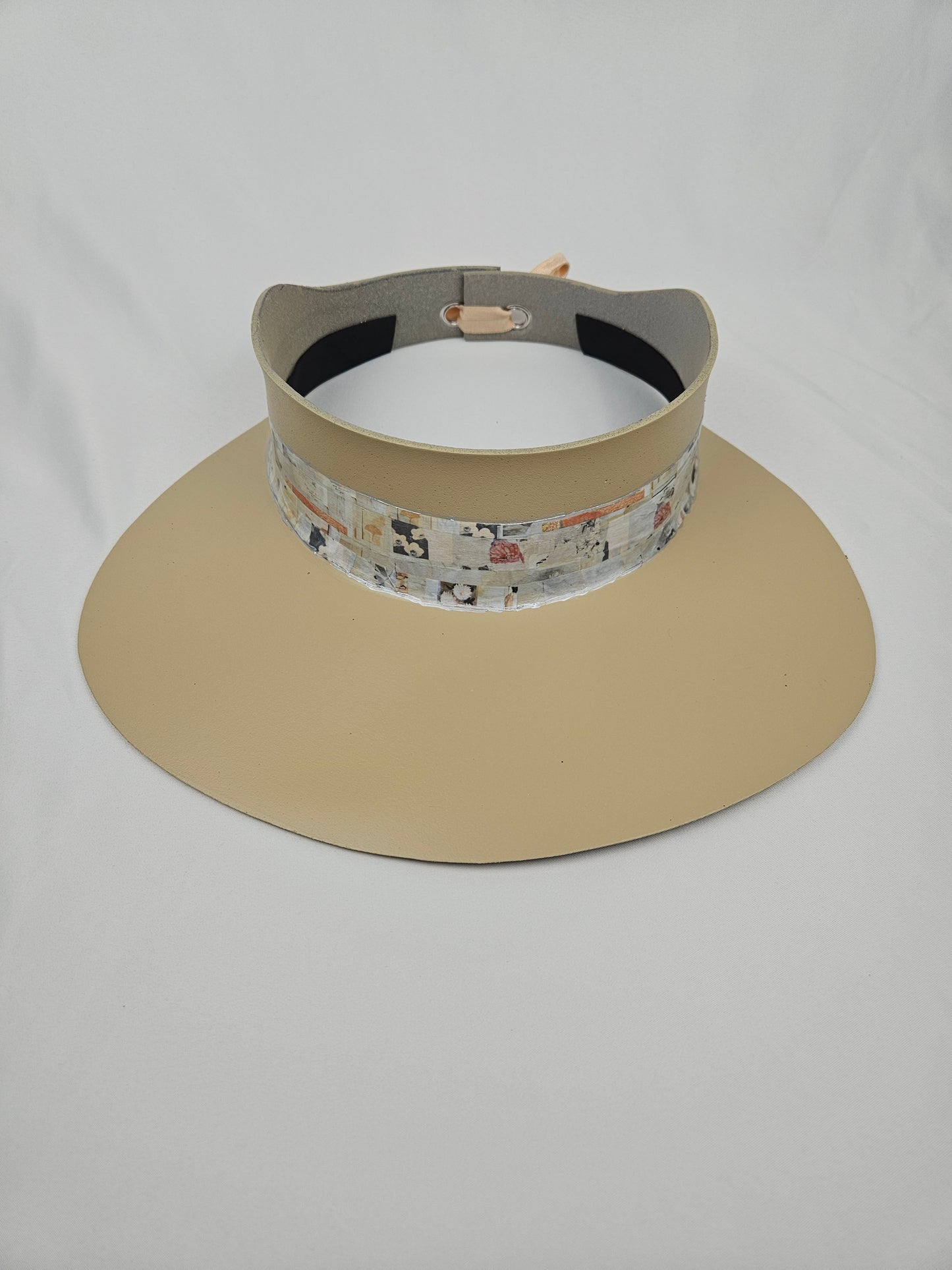 Beige "LadyEVA" Visor Hat with Cute Vintage Floral Collage Band