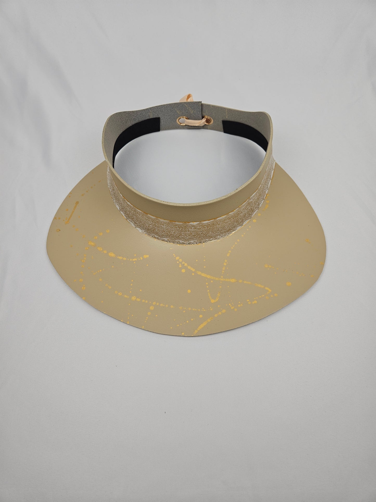 Beige "LadyEVA" Visor Hat with Golden Band and Paint Splatter