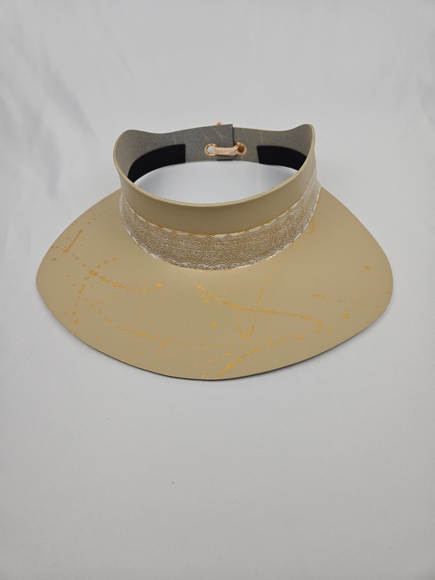 Beige "LadyEVA" Visor Hat with Golden Band and Paint Splatter