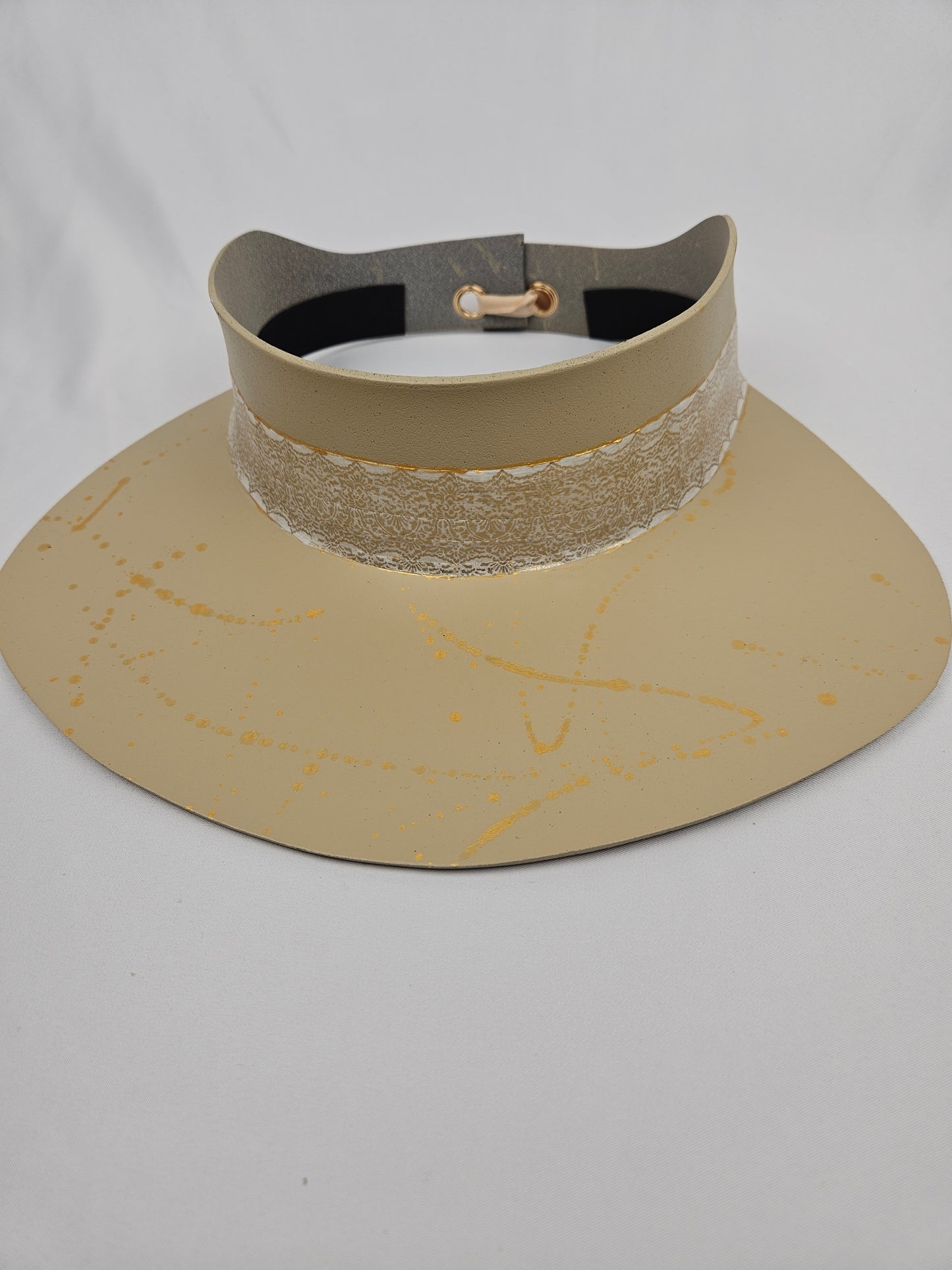 Beige "LadyEVA" Visor Hat with Golden Band and Paint Splatter