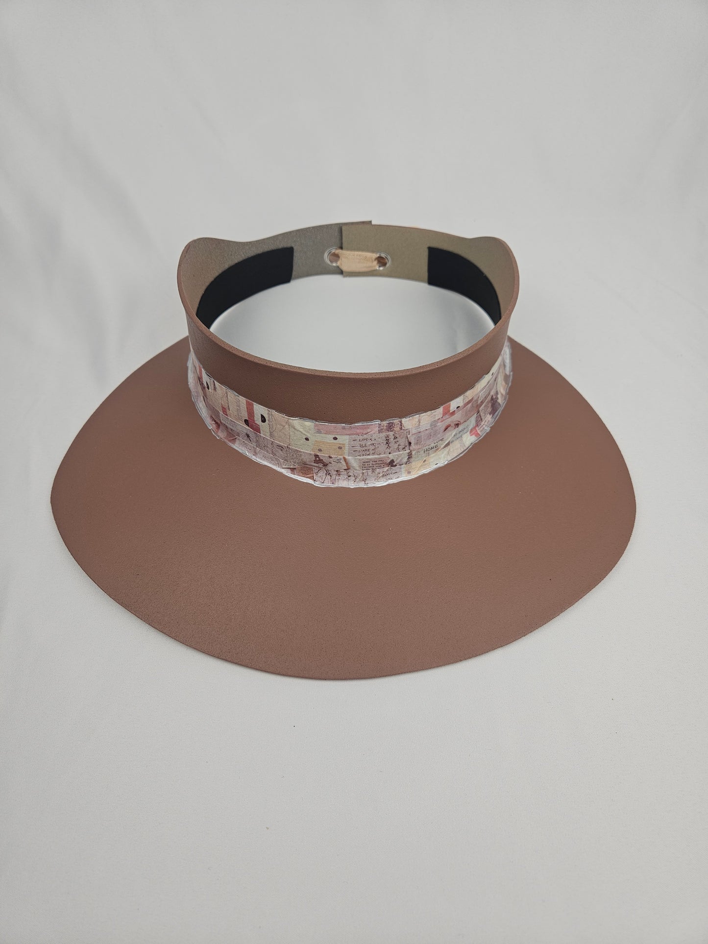 Brown "LadyEVA" Visor Hat with Vintage Style Collage Band