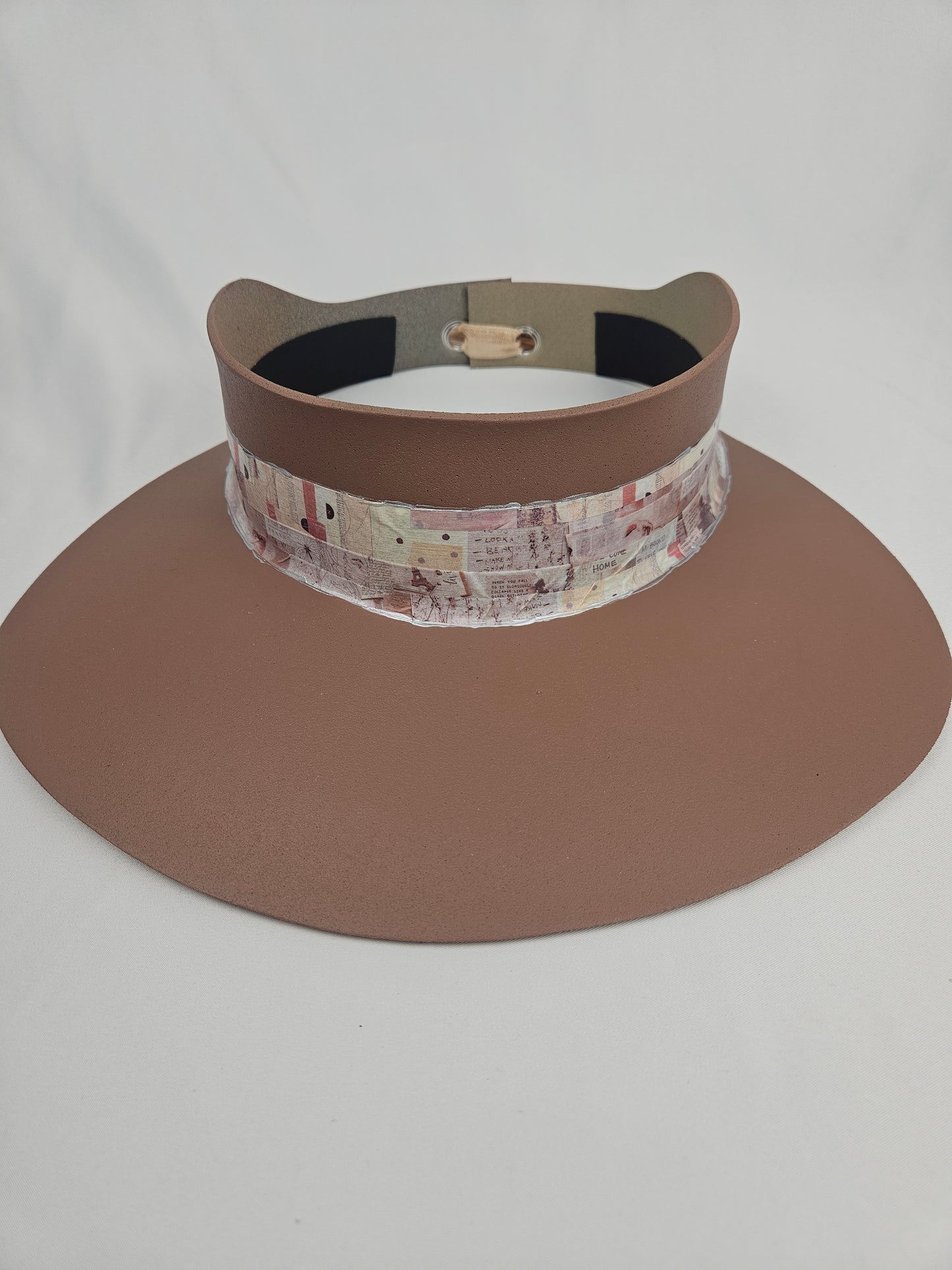 Brown "LadyEVA" Visor Hat with Vintage Style Collage Band