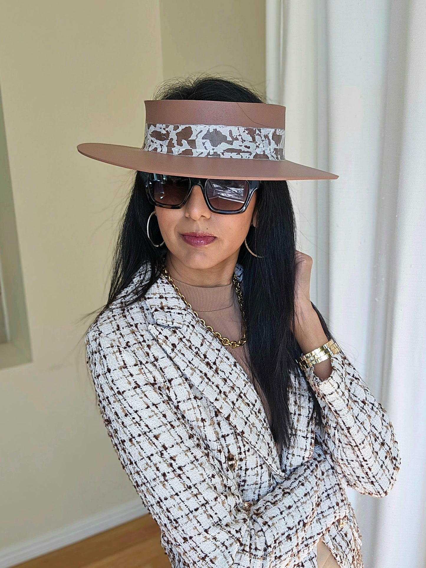 Brown "LadyEVA" Visor Hat with Brown Patterned Band