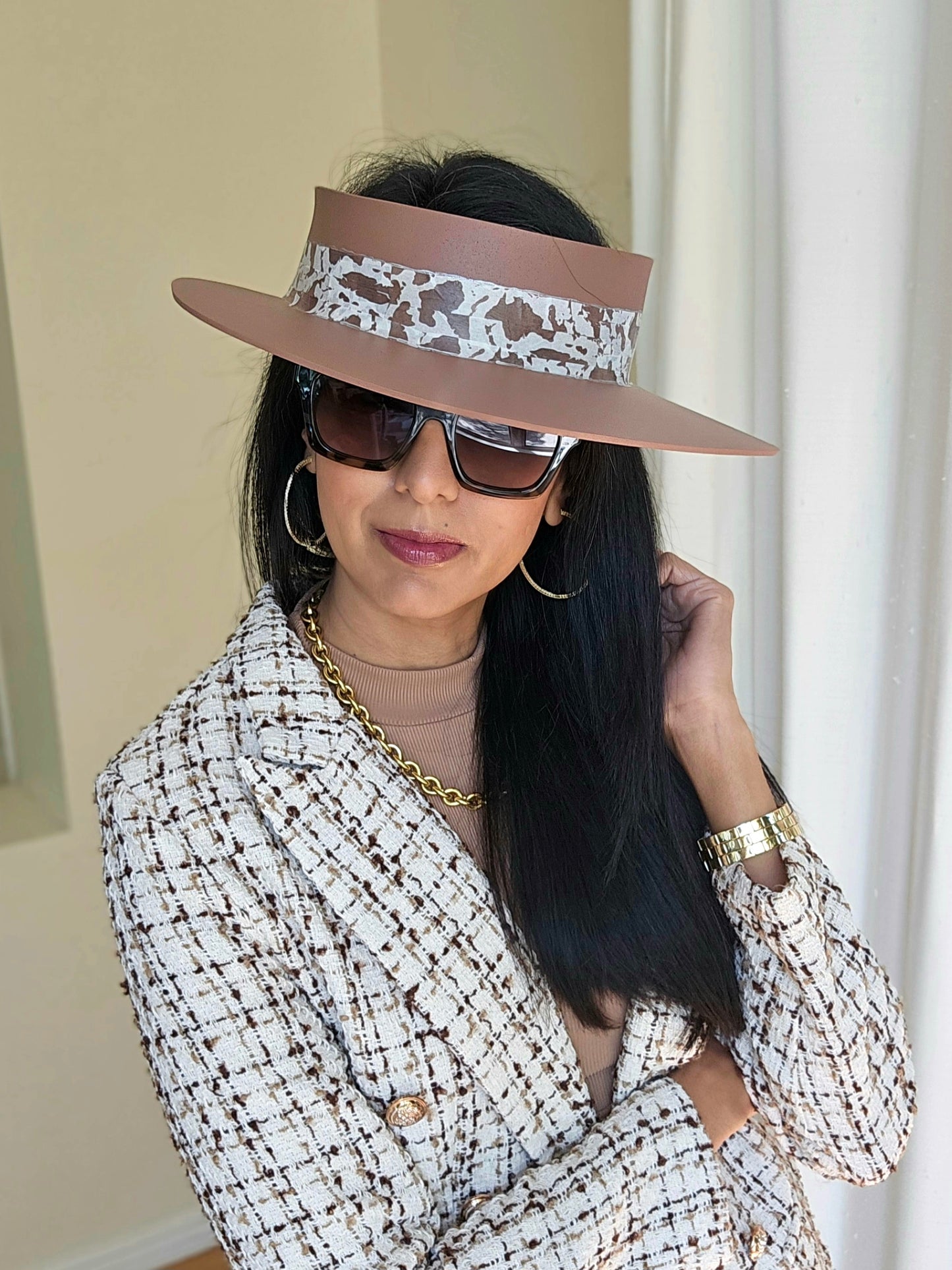 Brown "LadyEVA" Visor Hat with Brown Patterned Band