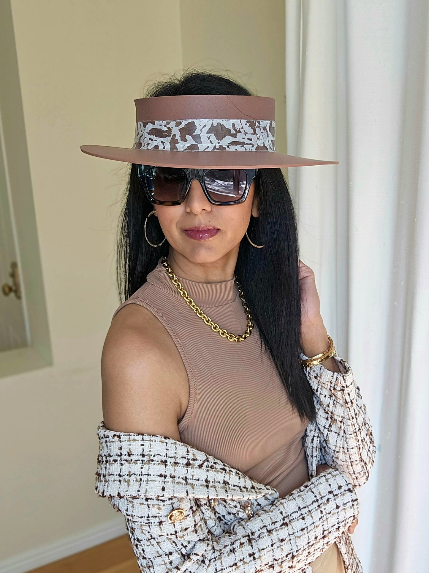 Brown "LadyEVA" Visor Hat with Brown Patterned Band