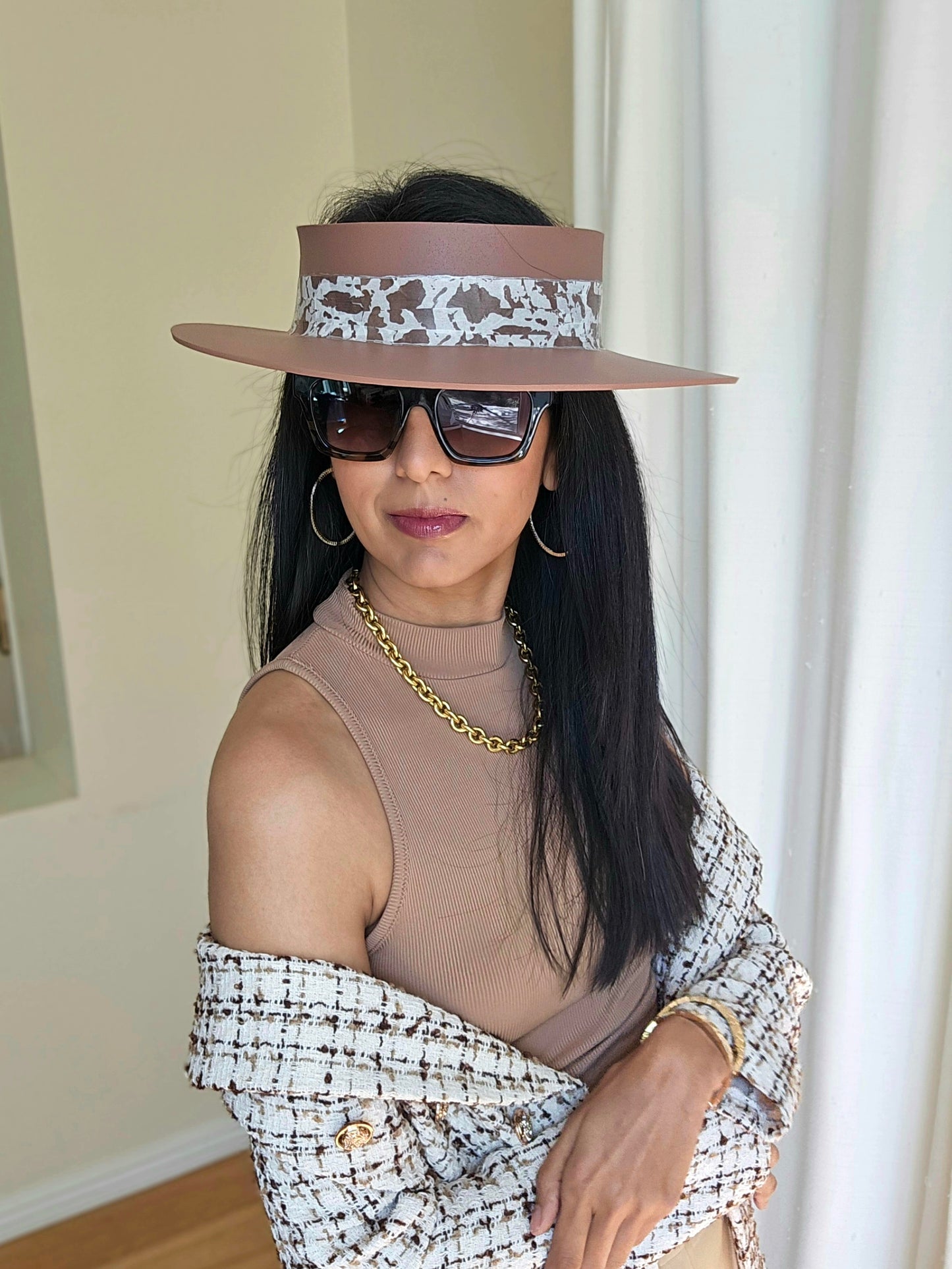 Brown "LadyEVA" Visor Hat with Brown Patterned Band