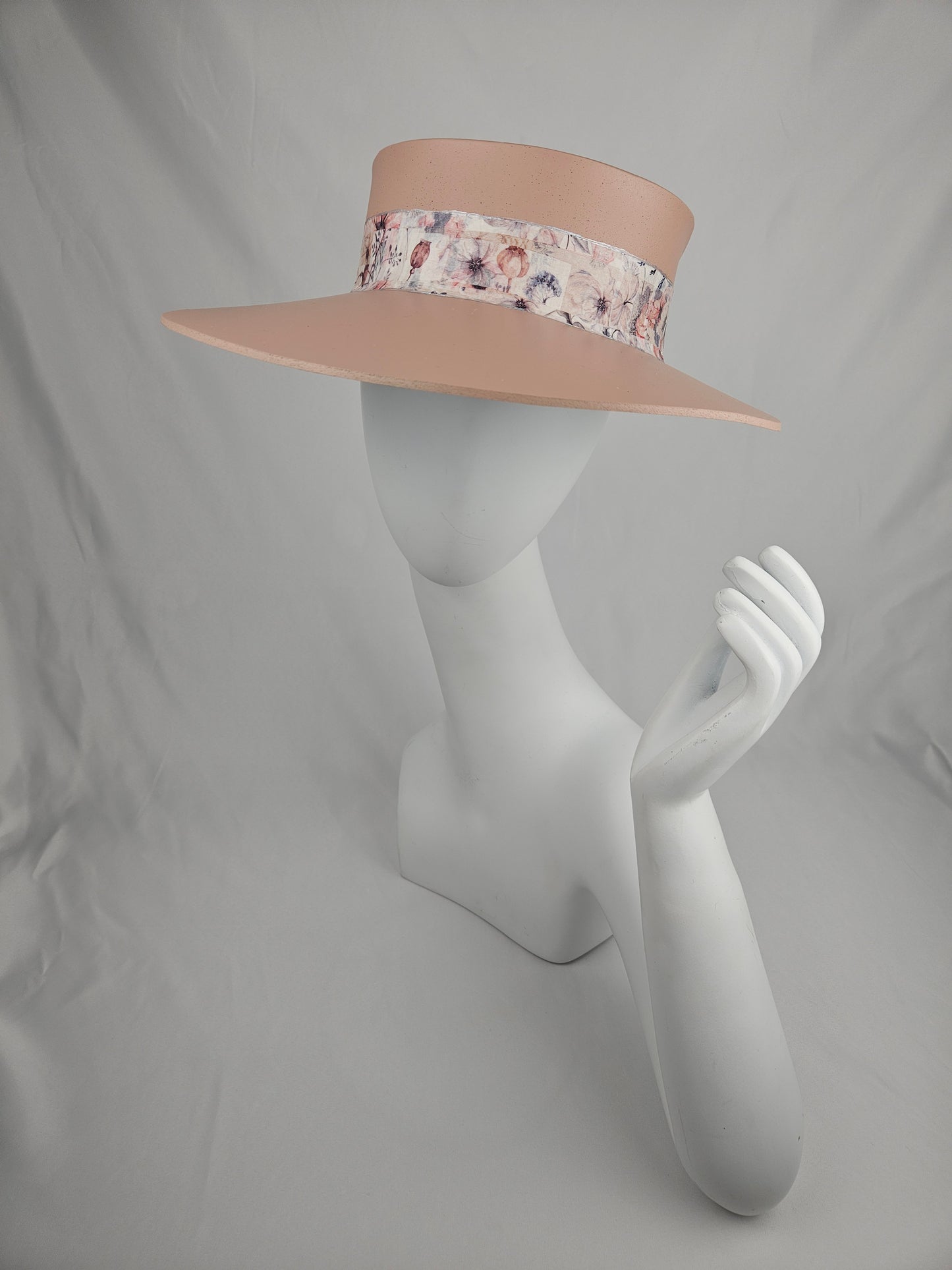 Peachy Pink "LadyEVA" Visor Hat with Bold Floral Band