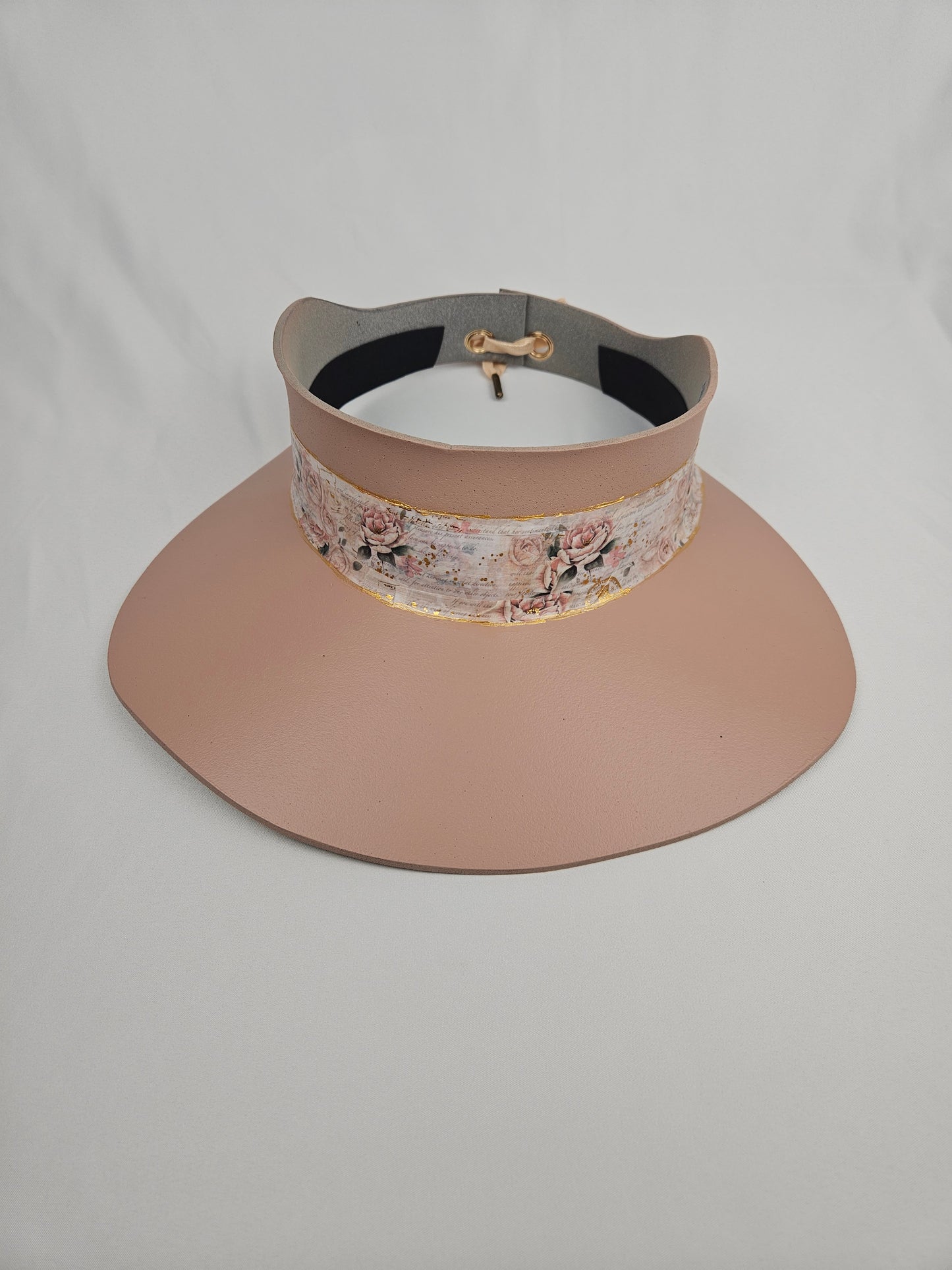 Peachy Pink "LadyEVA" Visor Hat with Vintage Style Floral Band