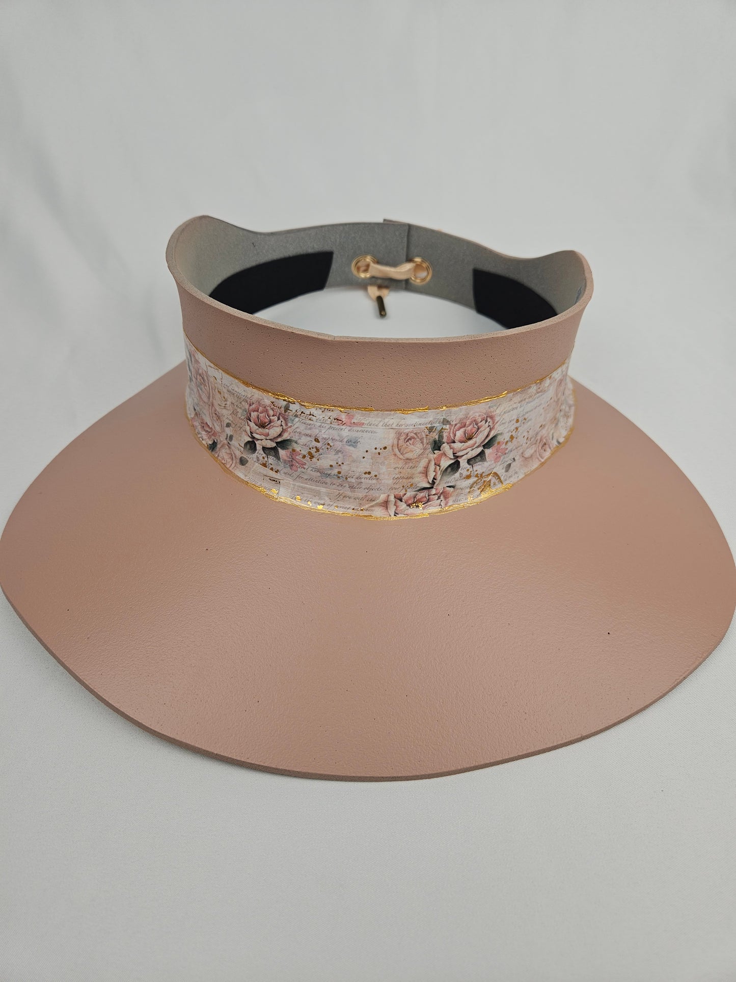 Peachy Pink "LadyEVA" Visor Hat with Vintage Style Floral Band