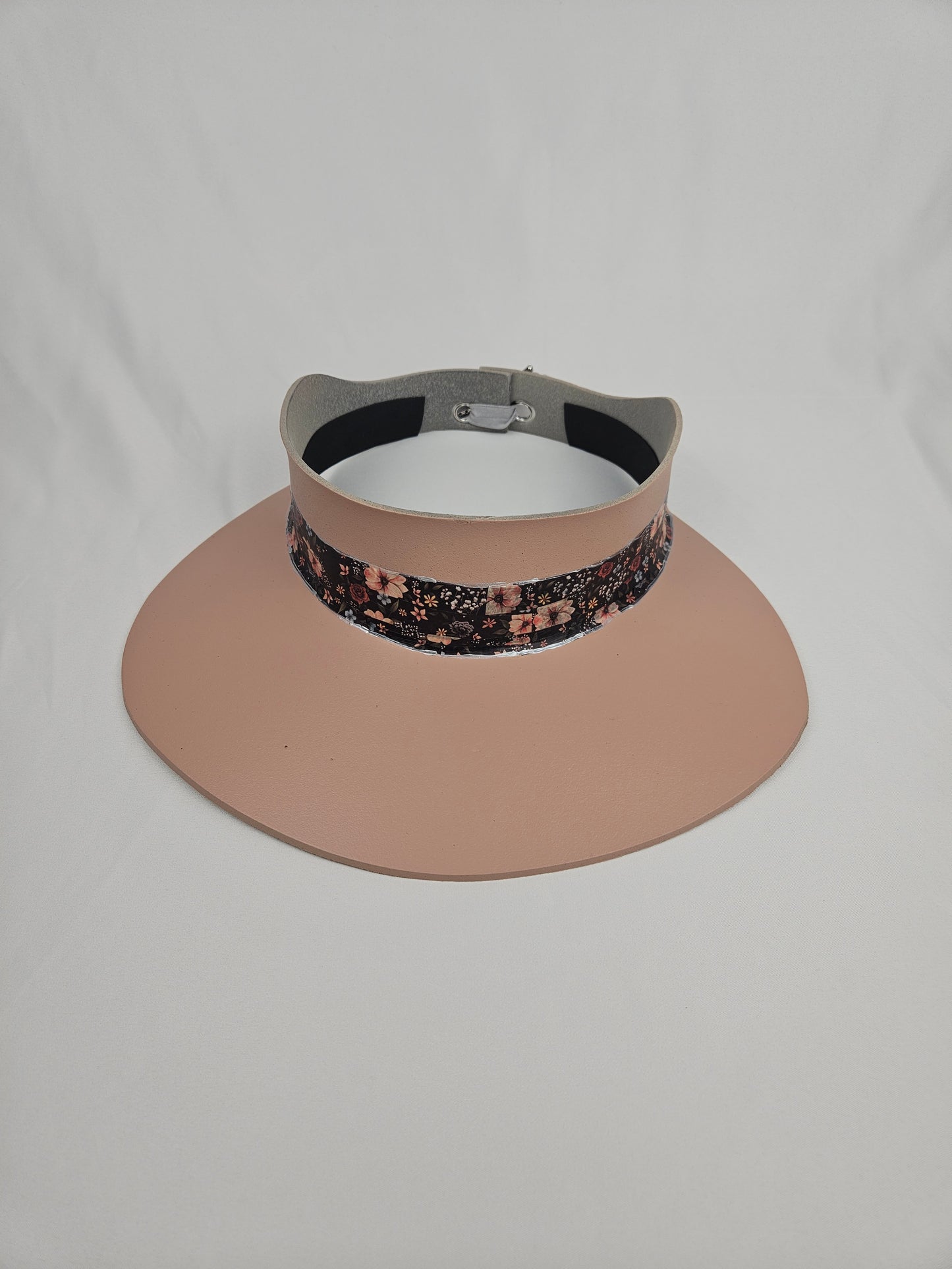 Peachy Pink "LadyEVA" Visor Hat with Elegant Dark Floral Band