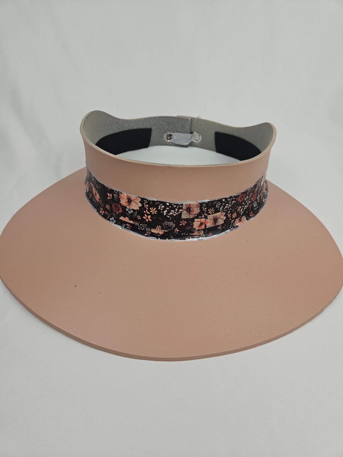 Peachy Pink "LadyEVA" Visor Hat with Elegant Dark Floral Band