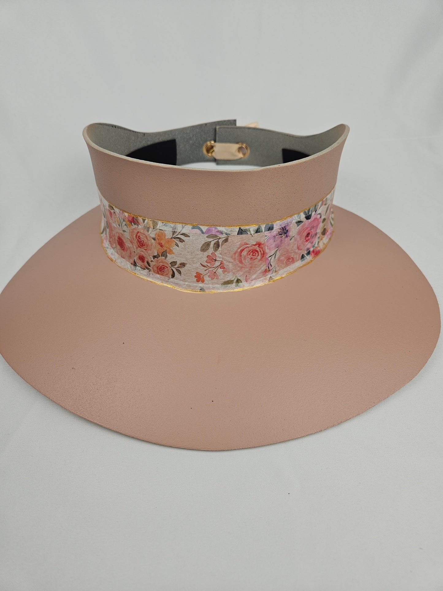 Tall Peachy Pink "LadyEVA" Visor Hat with Bright and Bold Pink Floral Band