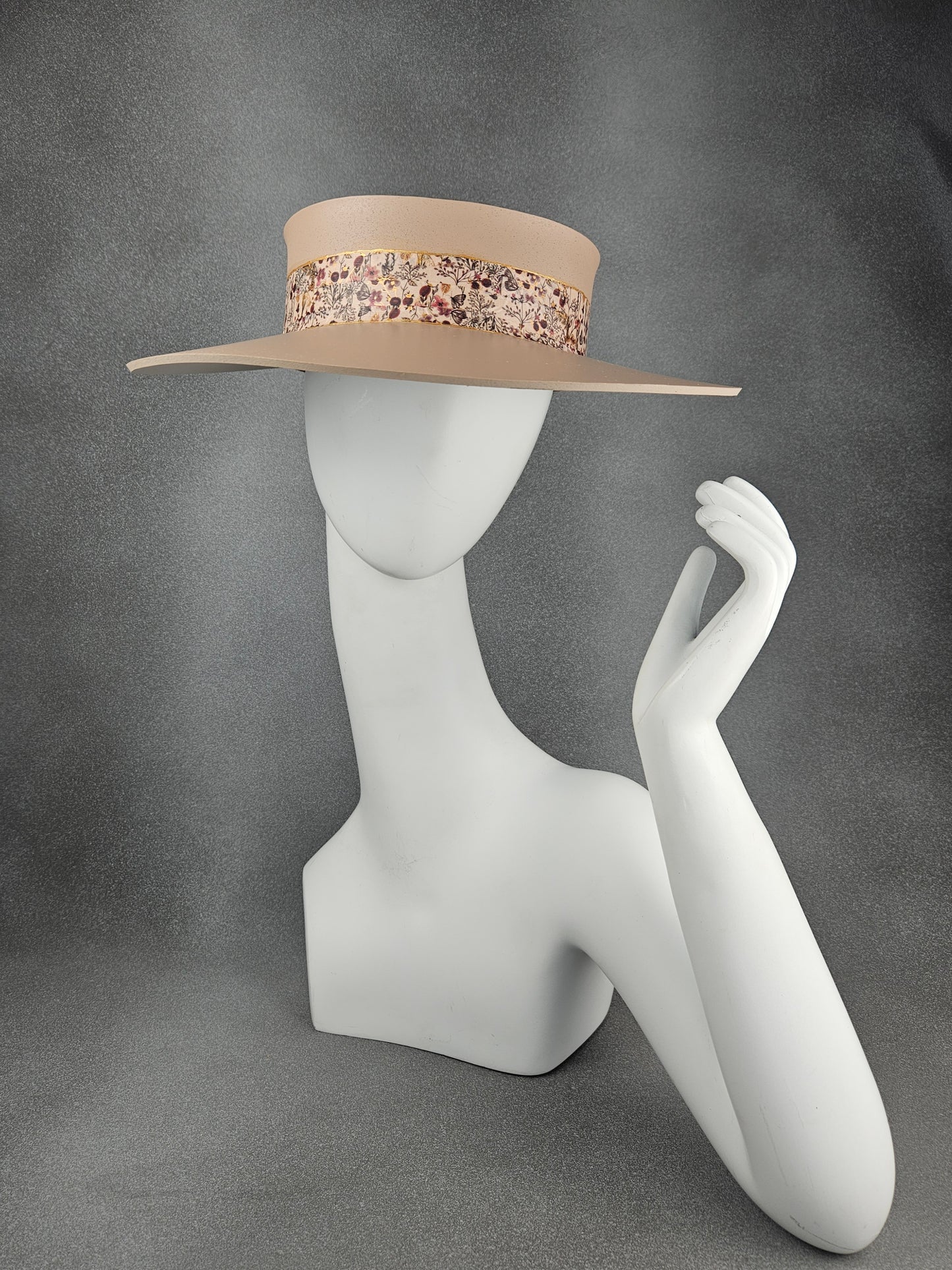 Peachy Beige "LadyEVA" Visor Hat with Delicate Floral Band