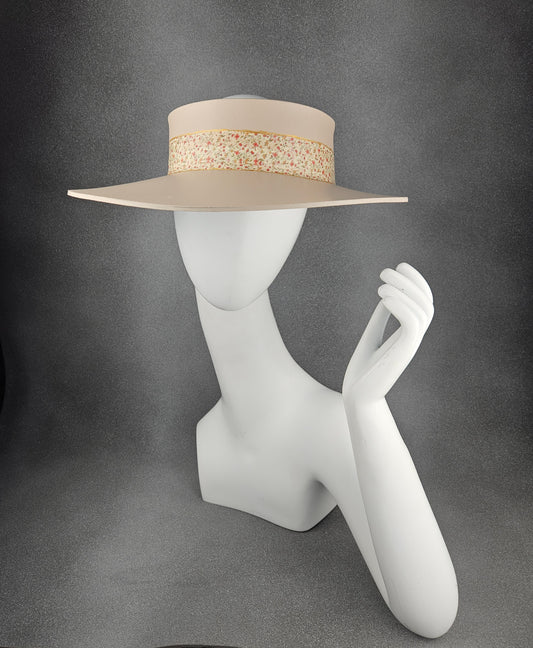 Peachy Beige "LadyEVA" Visor Hat with Dainty Pink Floral Band