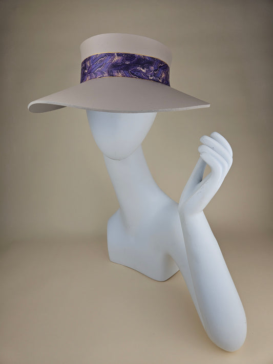 Peach Gray "LadyEVA" Visor Hat with Purple Marbled Band