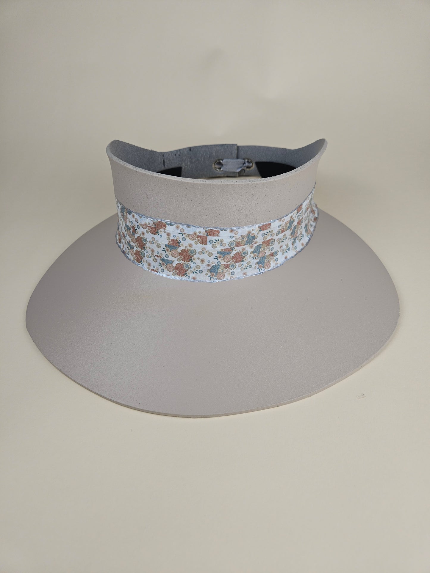 Tall Peach Gray "LadyEVA" Visor Hat with Muted Floral Band