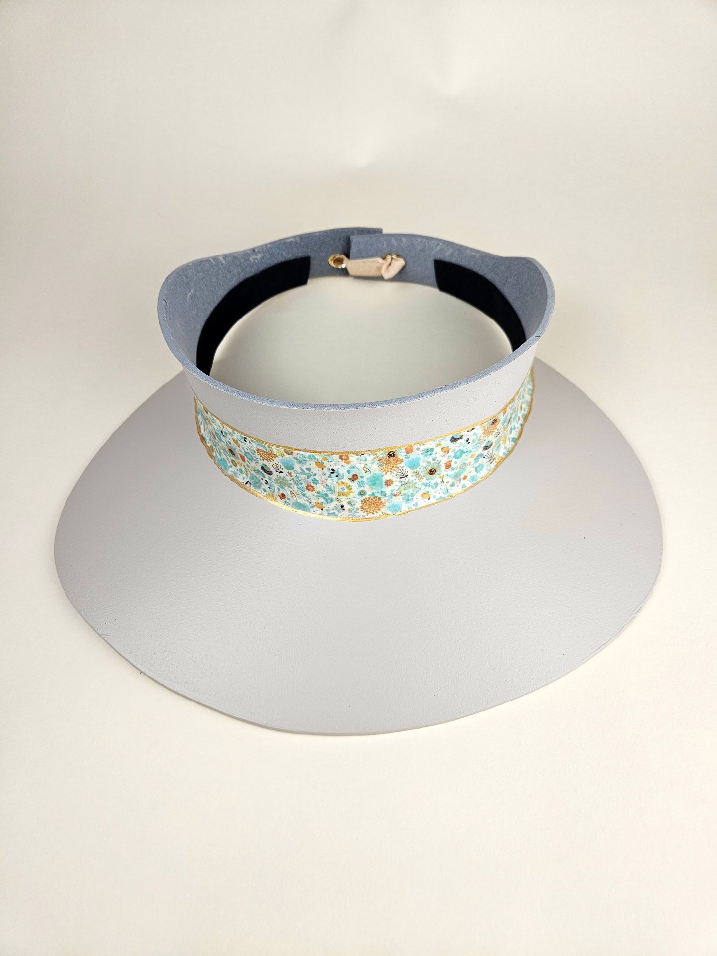 Gray Beige "LadyEVA" Visor Hat with Blue Green and Orange Floral Band