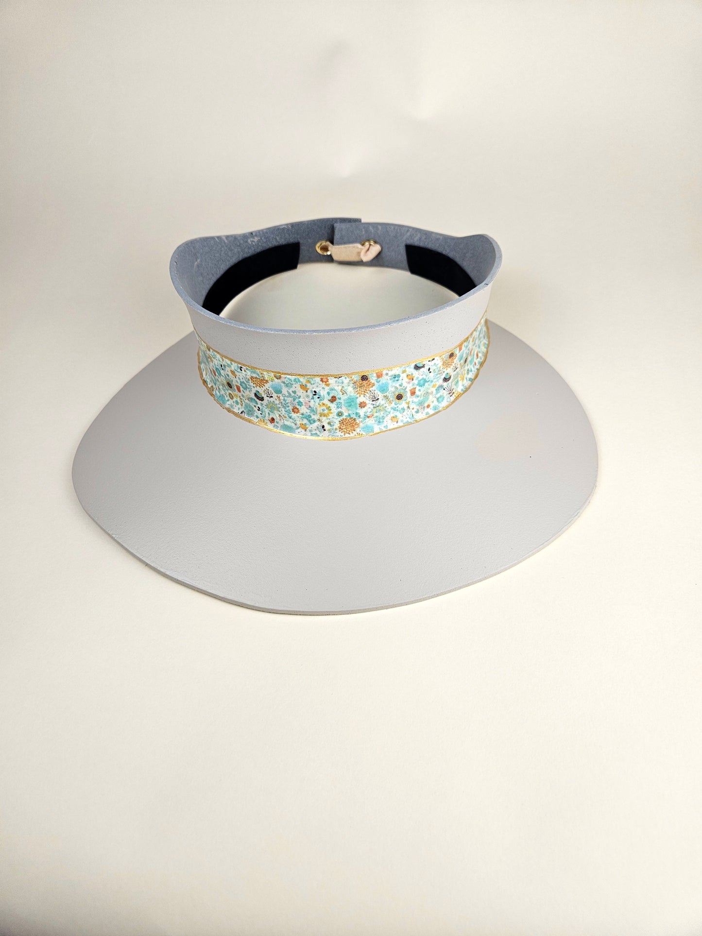 Gray Beige "LadyEVA" Visor Hat with Blue Green and Orange Floral Band