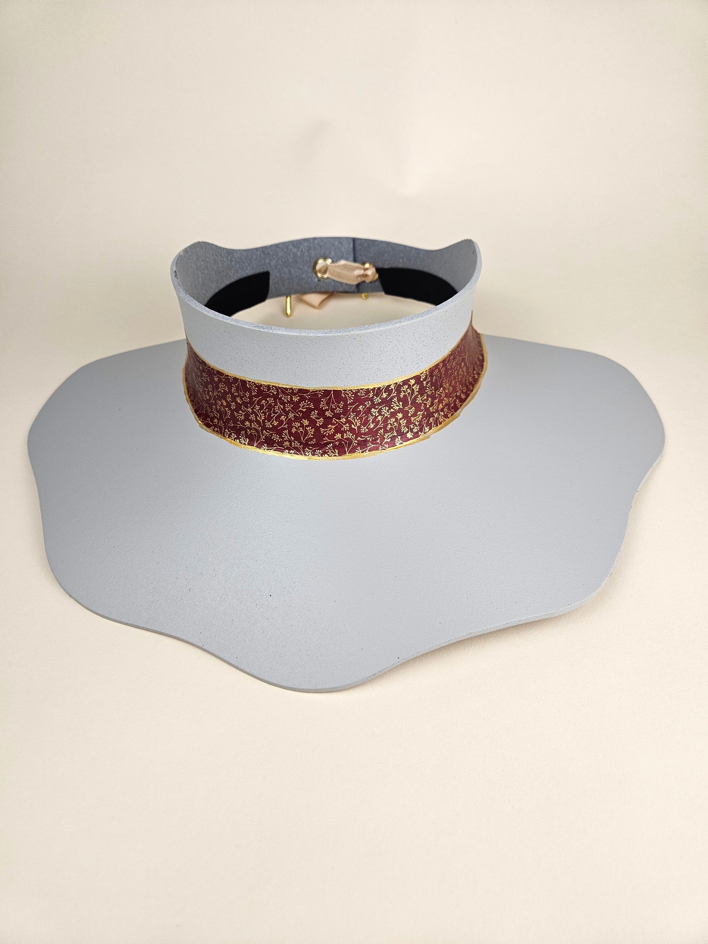 Gray Lotus Visor Hat with Burgundy and Gold Floral Band