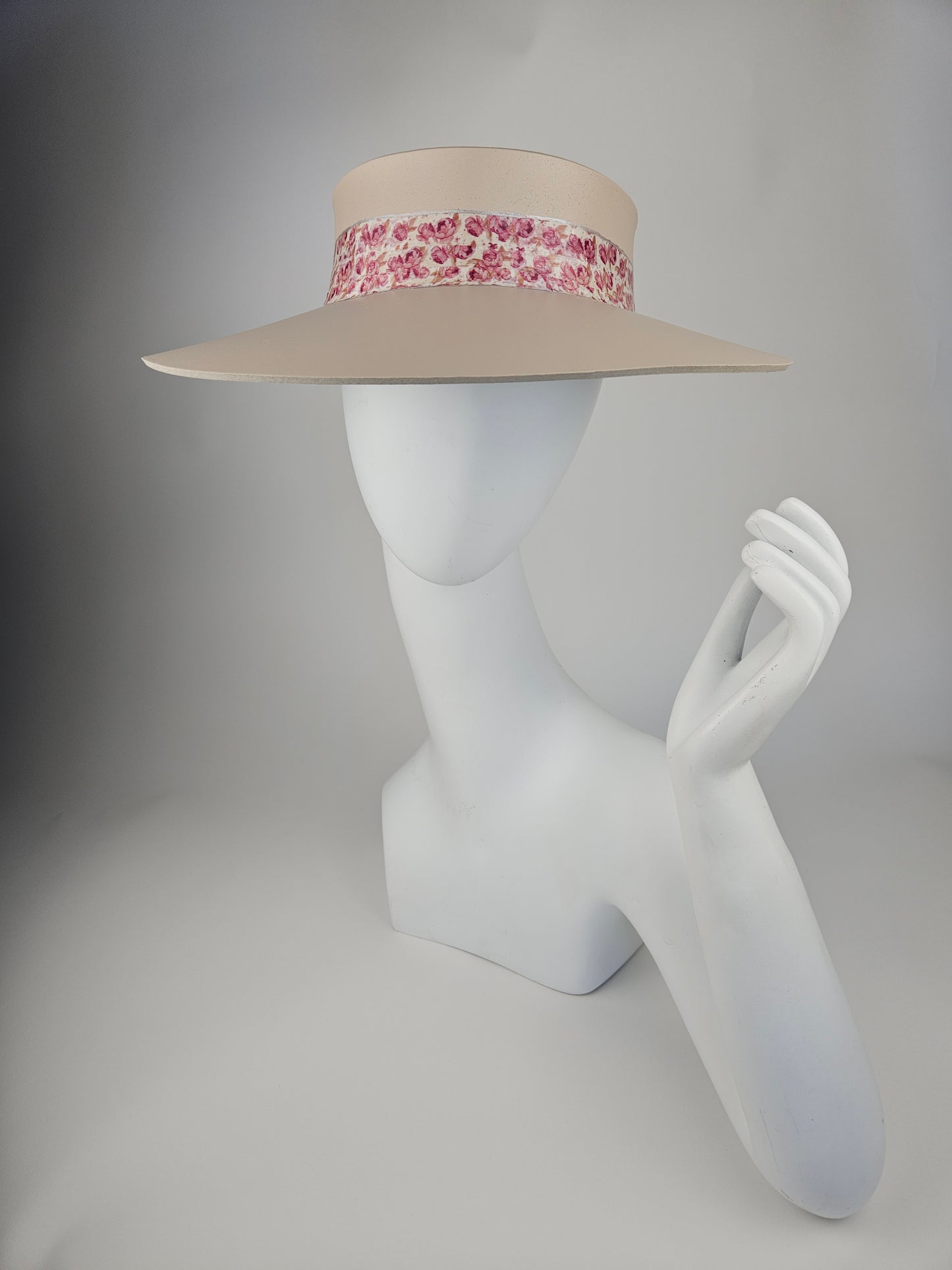 Peach Gray "LadyEVA" Visor Hat with Pink Floral Band