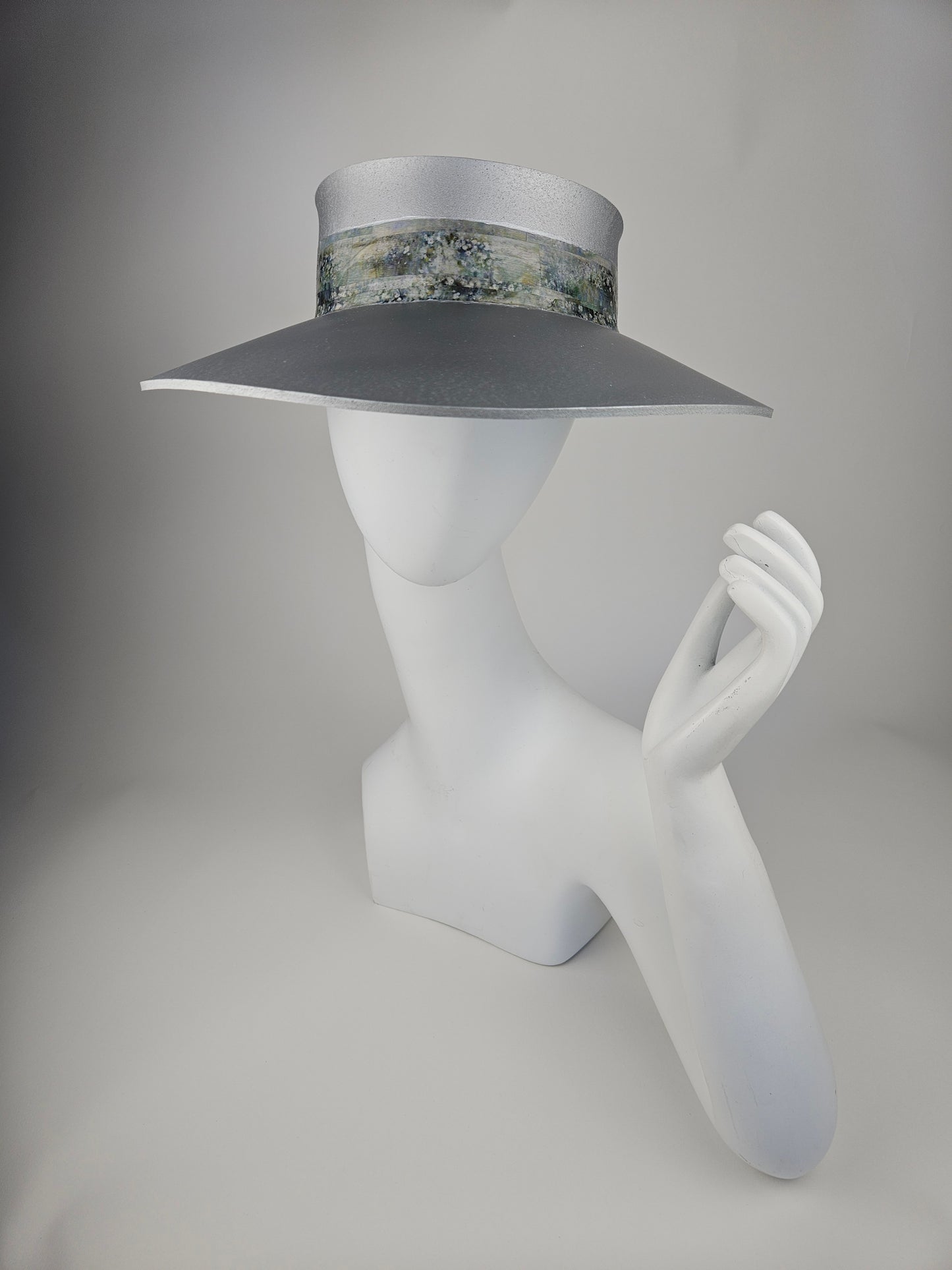 Silver "LadyEVA" Visor Hat with Green Monet Style Band