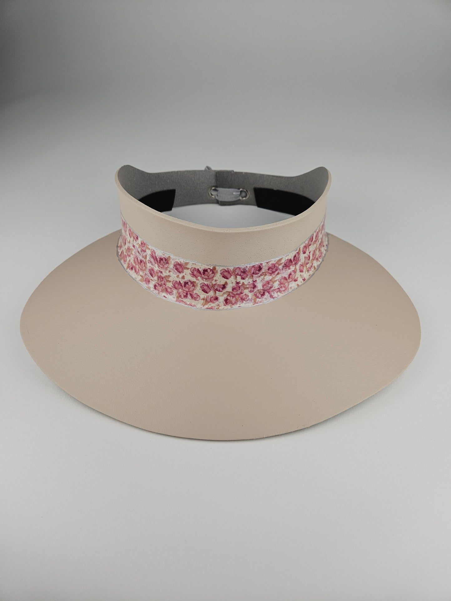 Peach Gray "LadyEVA" Visor Hat with Pink Floral Band