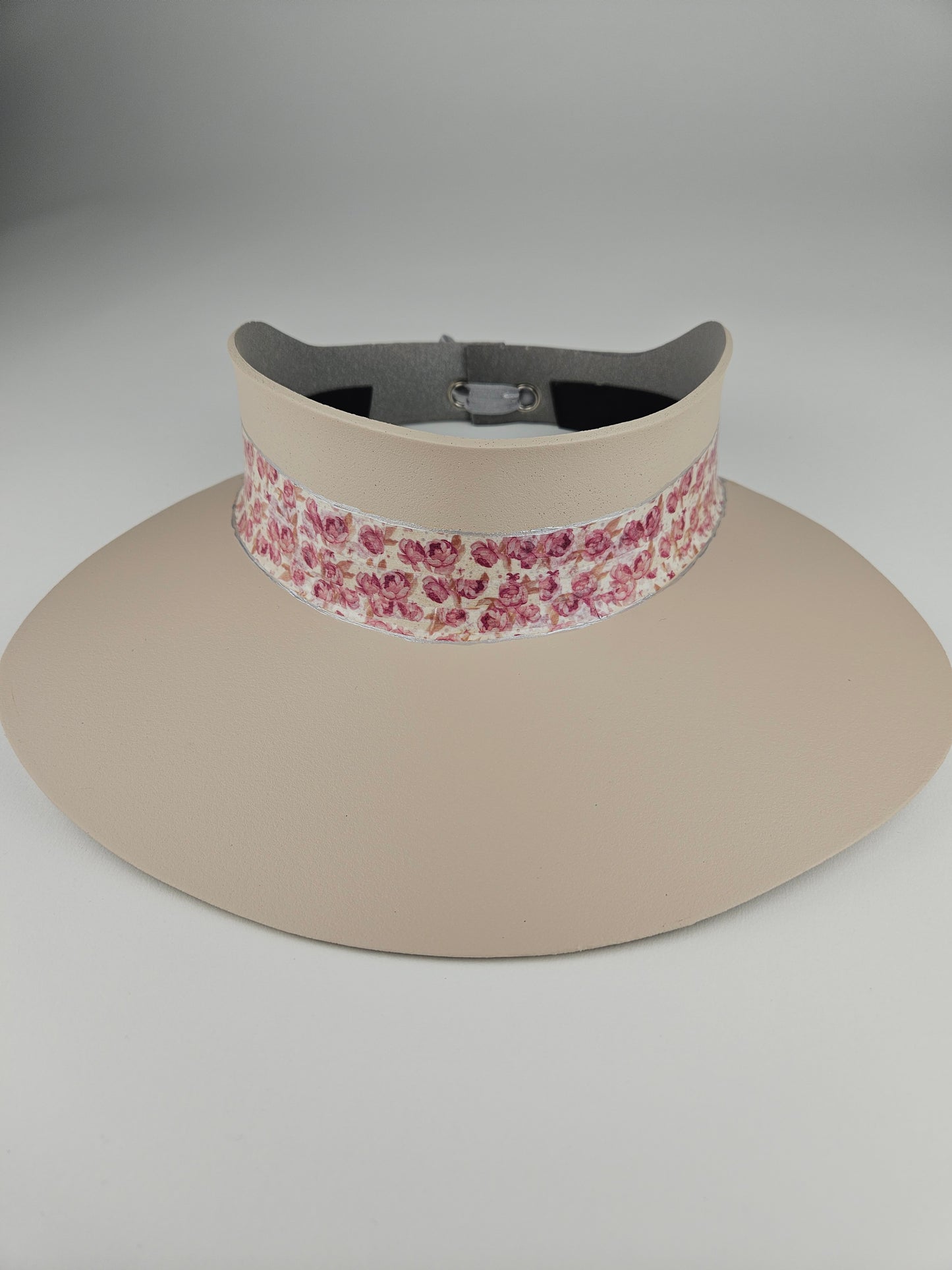 Peach Gray "LadyEVA" Visor Hat with Pink Floral Band