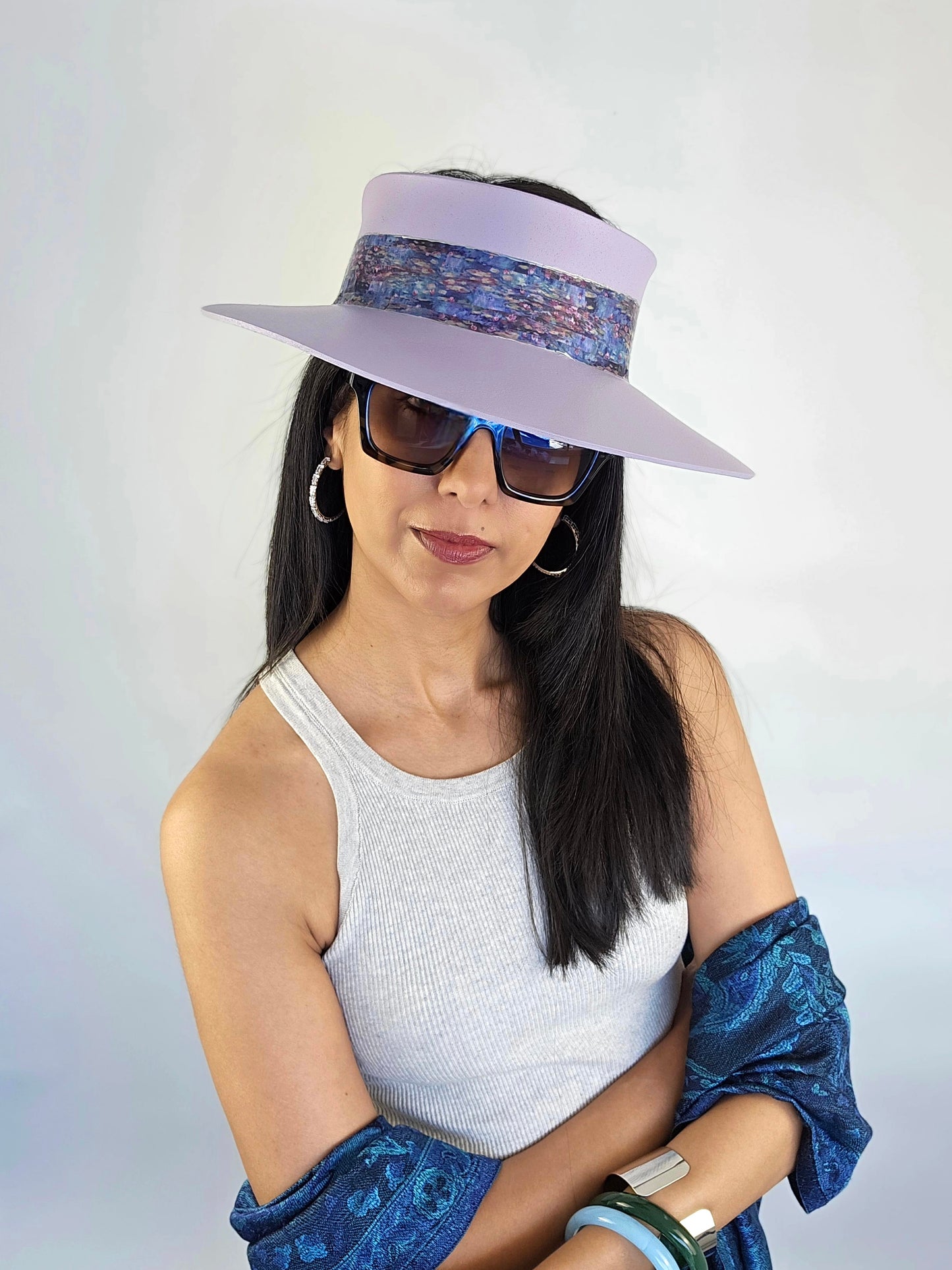 Tall Lilac Purple "LadyEVA" Visor Hat with Multicolor Monet Style Band