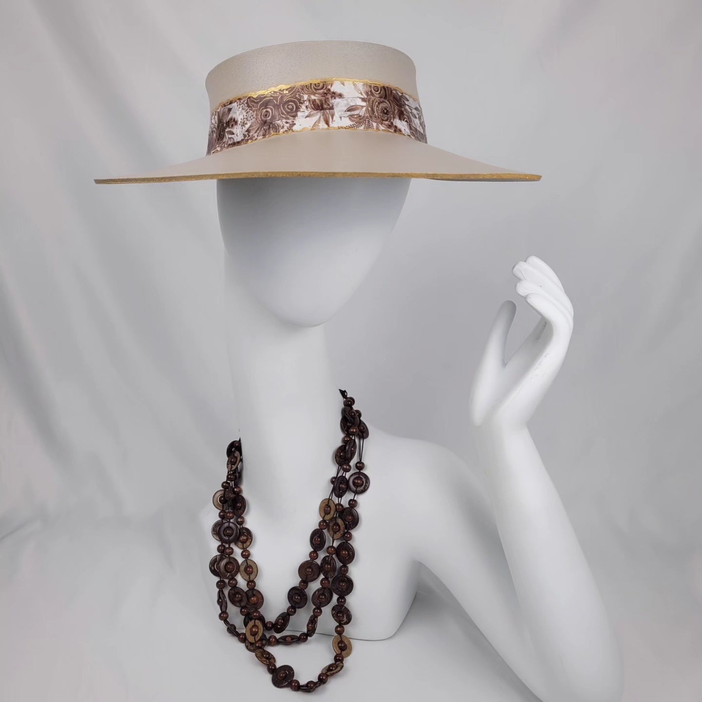 Taupe "LadyEVA" Visor Hat with Golden Autumn Floral Band