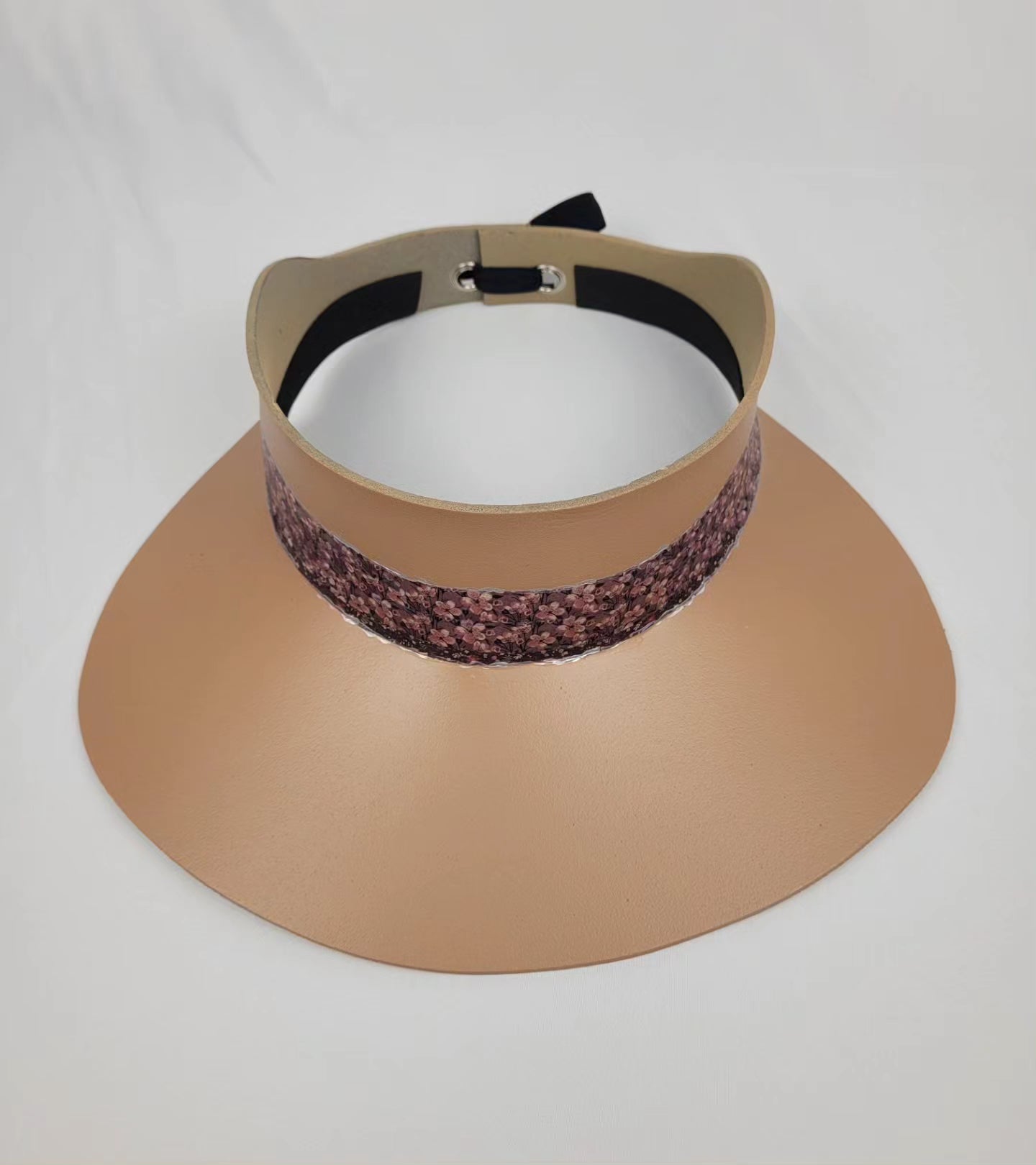 Tan "LadyEVA" Visor Hat with  Elegant Purple Floral Band